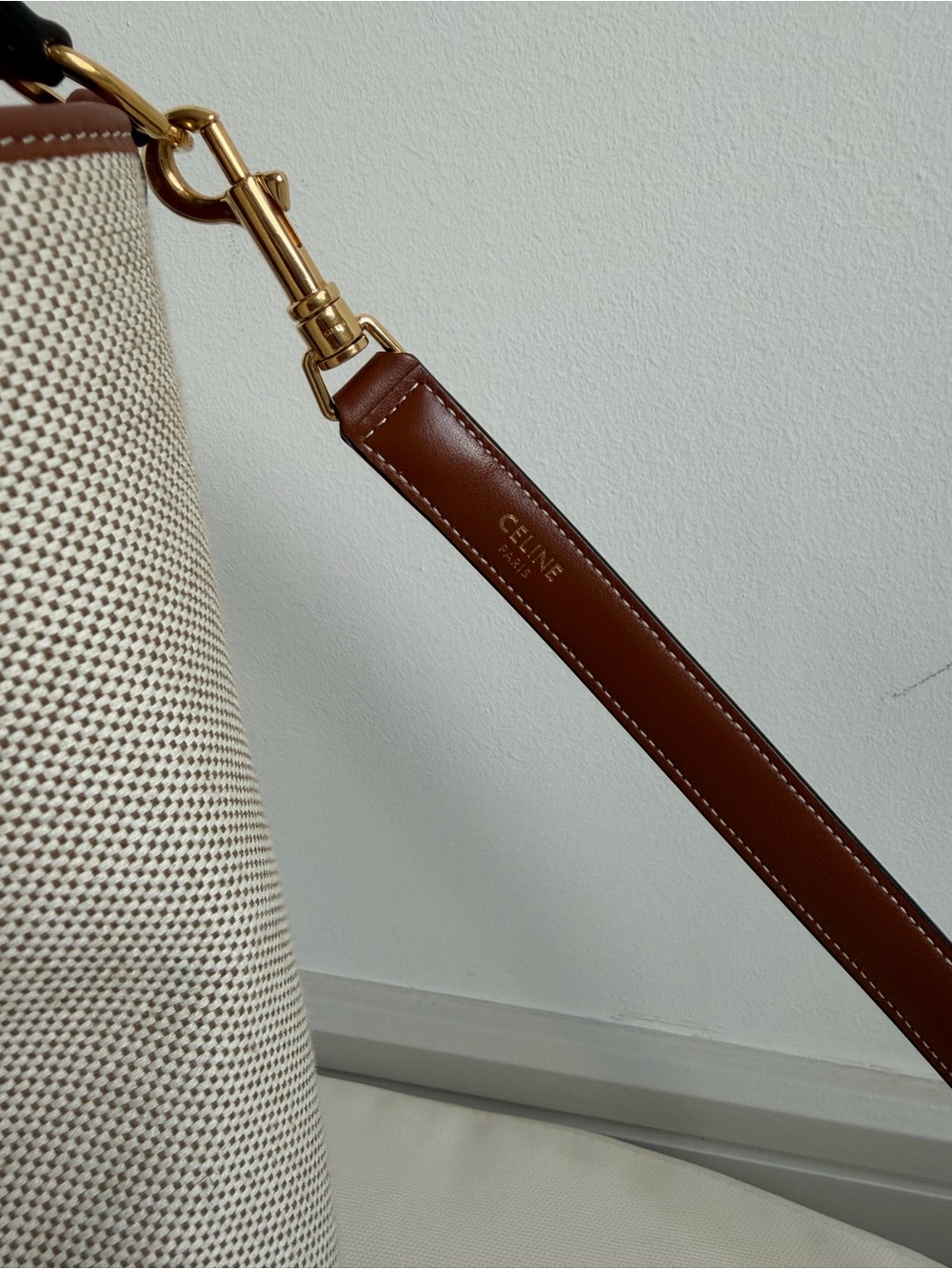 Celine Beige Canvas Bucket Bag with Brown Leather Trim and Gold Hardware - Picture 7 of 14